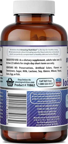 Vista 4 de Amazing Formulas Suplemento de yoduro de potasio 130 mg 120 tabletas Sin OMG Sin gluten Fabricado en Estados Unidos