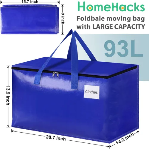 Vista 2 de HomeHacks Bolsas de Mudanza Resistentes con Cremalleras Fuertes y Asas, Bolsas de Mudanza Plegables, Contenedores de Almacenamiento para Embalaje