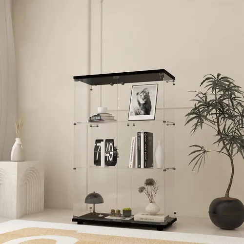 Vista 13 de Gabinete de Exhibición de Vidrio de 2 Niveles 14.3''P x 31.7''A x 33.7''Al, Gabinetes Curio de 2 Puertas de Colección Vitrina de Exhibición