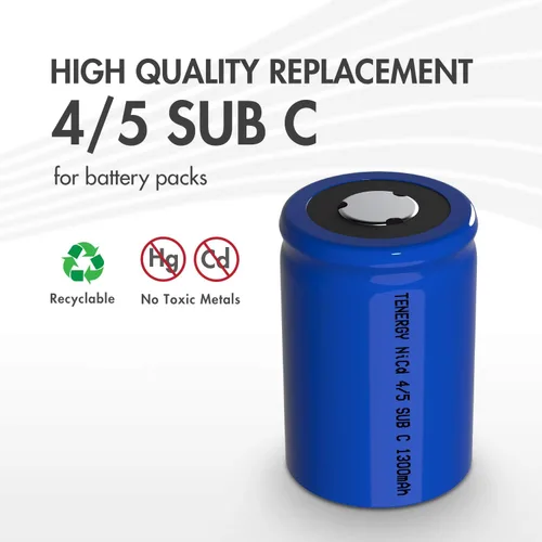 Vista 3 de Tenergy 4/5 SubC 1.2 voltios 1300mAh NiCD baterías recargables, paquete de 15