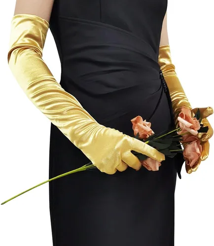 Vista 7 de Guantes largos de satén para mujer, guantes elásticos de fiesta de ópera de los años 20, blanco, negro, rojo, guantes de fiesta de noche