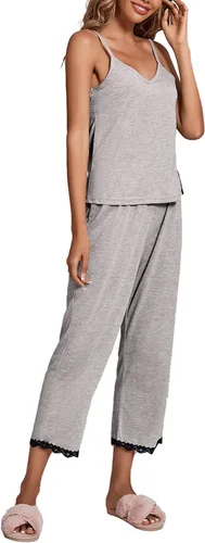 Vista 3 de LYANER Conjunto de pijama para mujer con cuello en V sin mangas y pantalones