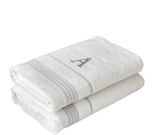 Vista 3 de SKL Home Toalla de baño casual con monograma, A, 28 x 54 pulgadas, color blanco
