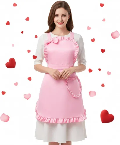 Vista 11 de Geyoga Delantales para mujeres con bolsillos Cocina Cocinando Camarera Sirvienta Delantal Falda Vintage Lindo Volantes Vestido Disfraz, Blanco
