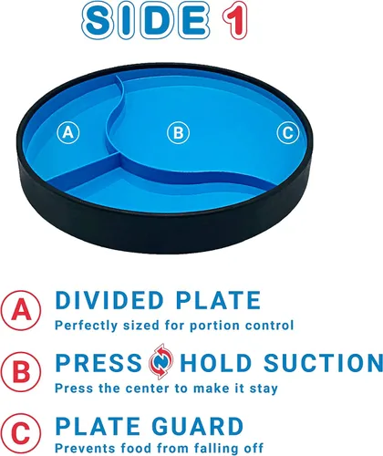 Vista 3 de STAYnEAT - Placa de succión dividida + plato Sloop n Scoop Dish, protector contra derrames y más, fabricado en Estados Unidos. Azul (S)