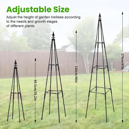 Vista 4 de OTOSUNNY Enrejado de jardín para plantas trepadoras al aire libre, 67 pulgadas de alto, enrejado de metal de obelisco para plantas trepadoras