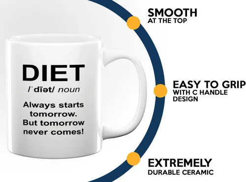 Vista 5 de Taza de café dietista de 11 onzas, color blanco - Always Starts Tomorrow - Dietético Dietista Psicólogo Nutricionista Nutricionista Registrado