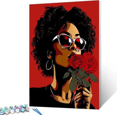 Vista 13 de Pintura por Números Afroamericana DIY Pintura Acrílica Kit de Pintura por Números para Niños Adultos Principiantes Chica Negra de Moda DIY Pintura