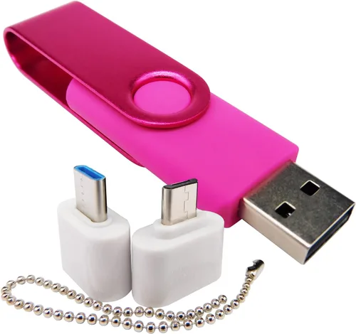 Vista 9 de Mini unidad flash USB de capacidad con 1 OTG (Micro USB) y 1 adaptador tipo C (USB-C) para teléfono móvil (naranja, 128 MB)