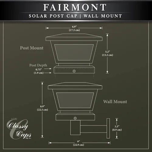 Vista 8 de Classy Caps Fairmont - Tapa solar para poste y lámpara de pared, se adapta a postes de cubierta y valla de 3.5 x 3.5 pulgadas, 4 x 4 pulgadas y 5 x