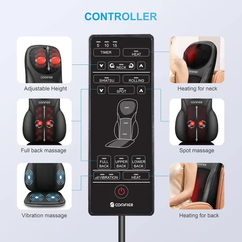 Vista 14 de COMFIER Masajeador Shiatsu de espalda con calor, almohadilla de masaje para silla con amasado profundo y masaje giratorio, masajeador para silla