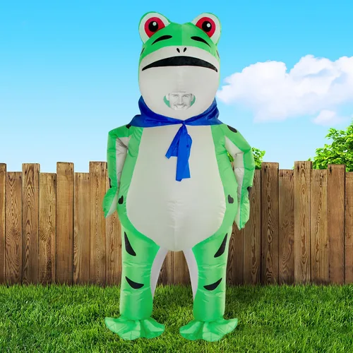 Vista 4 de Stegosaurus Disfraz inflable de rana para adultos, disfraces de animales lindos para Halloween, divertido traje inflable para hombres y mujeres