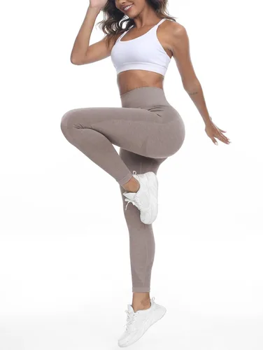 Vista 5 de Rugkey Pantalones de yoga sin costuras para mujer, cintura alta, levantamiento de glúteos, leggings de contorno de sonrisa, mallas atléticas