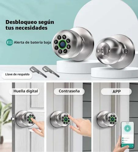 Vista 2 de Cerradura inteligente de perilla de puerta con teclado, cerradura