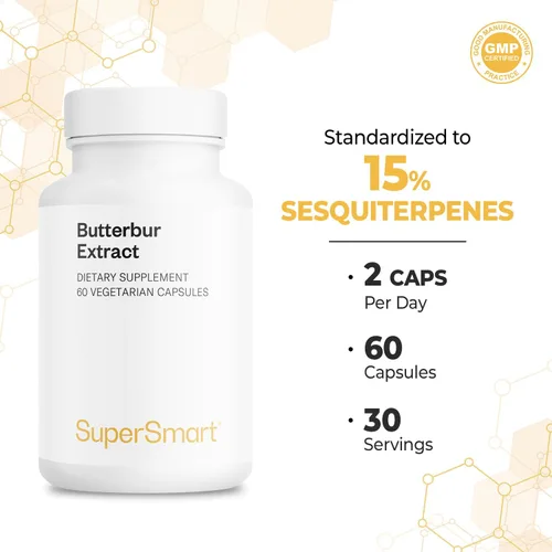 Vista 5 de Supersmart - Extracto de petasita de mantequilla de 100 mg por día - Extracto de Petasites Hybridus estandarizado al 15% Sin OMG y sin gluten - 60