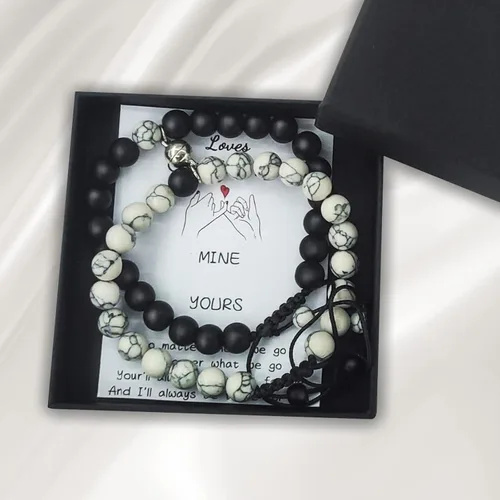 Vista 72 de 2 pulseras magnéticas para parejas, piedra natural negra mate, cristal para votos de amor eterno, juego de pulseras de cuentas de piedra de energía