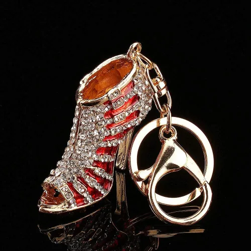 Vista 3 de TOPINCN Llavero con diamantes de imitación de tacón alto para zapatos, llavero de cristal, llavero, cadena, colgante, regalo, para mujer, bolso