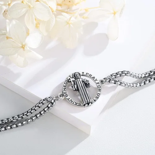 Vista 66 de Pulsera unisex de San Miguel/Cristóbal/Benedicto/Jude/José/Guadalupe/Ángel de la Guarda/Santa Muerte Pulsera de plata de ley 925 con cadena de doble