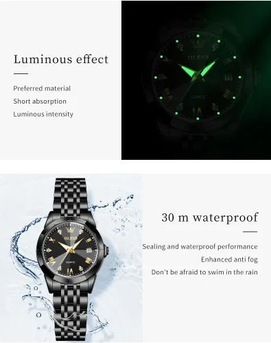 Vista 39 de OLEVS Juego de 2 relojes de cuarzo para parejas de San Valentín, calendario luminoso, ventana de fecha, 3 ATM, impermeable, casual, acero