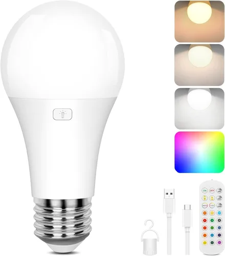 Vista 11 de Yochoice Bombilla de luz recargable con batería operada con control remoto E12, bombilla LED regulable con 15 colores seleccionables y 3