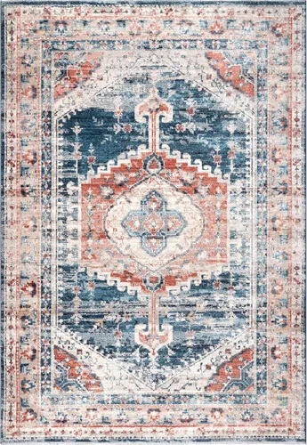Vista 9 de nuLOOM Harley Faded Medallion - Alfombra decorativa, 2 x 3, color azul