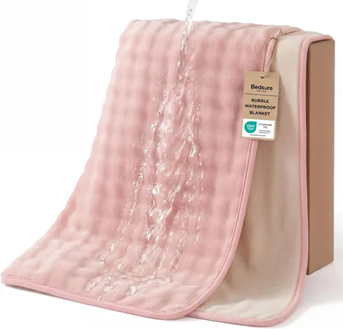 Vista 14 de Bedsure Manta impermeable con burbujas para sofá, manta reversible de forro polar suave para perros pequeños, funda de sofá impermeable, protector