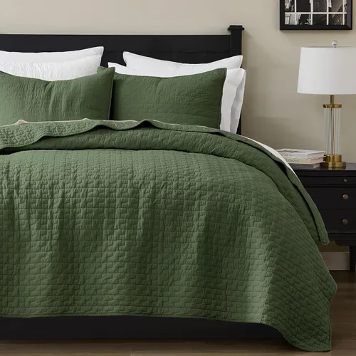 Vista 10 de palassio - Juego de ropa de cama, 100% algodón, tamaño individual, 1 fundas de almohada, colcha ligera texturizada, estilo chic desgastado, suave