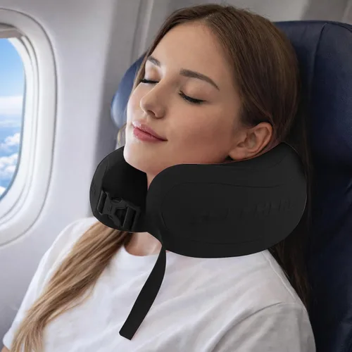 Vista 2 de Skechers Almohada cervical para viajar, almohada cervical de viaje de espuma viscoelástica para avión, almohada de viaje para dormir en vuelo Negro