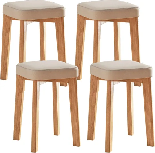Vista 12 de JKGHK Dining Chairs, Cushioned Backless Bar Kitchen Chairs, Stackable Wooden Nesting Stool, Leather Room Stool, for Home, Office, Dining Room Gris