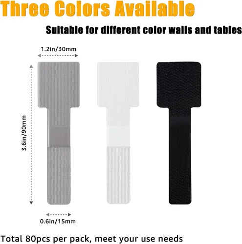 Vista 5 de 80 piezas de correas de velcro para cables, gestión de cables debajo del escritorio, bridas de cable autoadhesivas, organizadores de cables Blanco