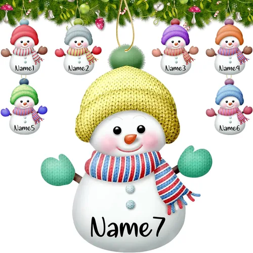 Vista 8 de 7 adornos de Navidad personalizados con nombre personalizado muñeco de nieve para árbol de Navidad, decoraciones colgantes regalos personalizados