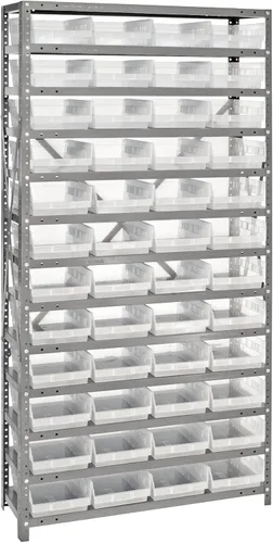 Vista 438 de Quantum QSBU-245BK Heavy Duty Shelving Unit with (7) Shelves and (24) QUS245 Black Bins for Garage Warehouse Storage Distribution 400 lb Load