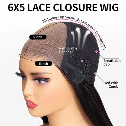Vista 4 de RECOOL Peluca de cabello humano Bob de 5 x 6 con encaje frontal lacio, pelucas cortas, sin pegamento, cabello humano virgen brasileño, nudos