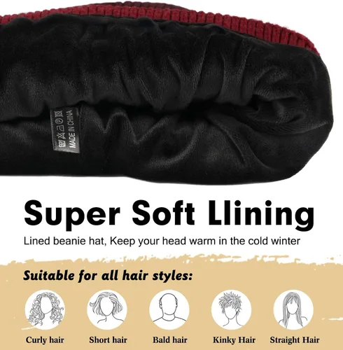 Vista 2 de Wmcaps Gorro de invierno para hombres y mujeres, gorro de punto suave y cálido con forro polar