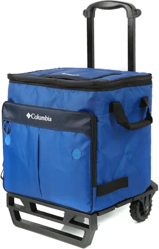 Vista 3 de Columbia Crater Peak - Hielera con ruedas, enfriador con ruedas para 50 latas, enfriador plegable azul con aislamiento de súper espuma y carrito