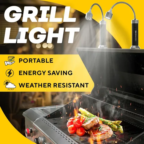 Vista 2 de Juego de 2 luces LED flexibles para parrilla, la luz perfecta para accesorios de parrilla con base magnética de 360 grados y cuello de cisne