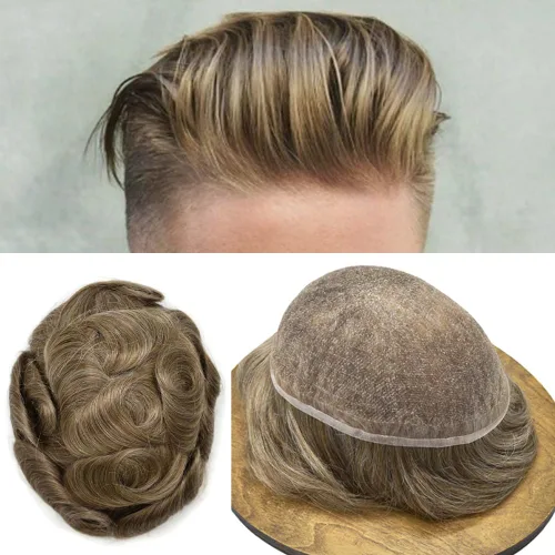 Vista 33 de Completo suizo encaje tupé para hombres pieza de pelo real sistema de reemplazo de cabello humano para hombres Toupee Hairpieces para hombres 7x9