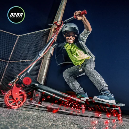 Vista 5 de Yvolution Neon Fliker DLX Scooter autopropulsable LED Wiggle Scooter plegable con ruedas iluminadas para niños a partir de 7 años