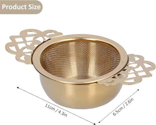 Vista 6 de Colador de té de acero inoxidable, filtros de malla fina más empinados con asas dobles, colgar en teteras, tazas, tazas para remojar té y café