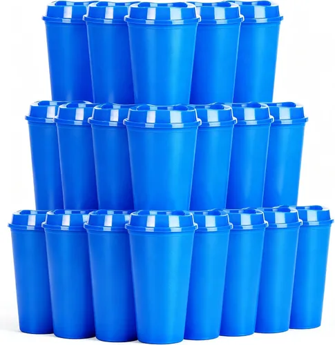 Vista 13 de Paquete de 20 tazas de café reutilizables con tapas, vasos de plástico de 16 onzas, taza de viaje para café helado para adultos y mujeres, bebidas
