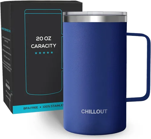 Vista 17 de Chillout Life - Taza de café con aislamiento térmico al vacío, acero inoxidable, mango y tapa, 16 onzas