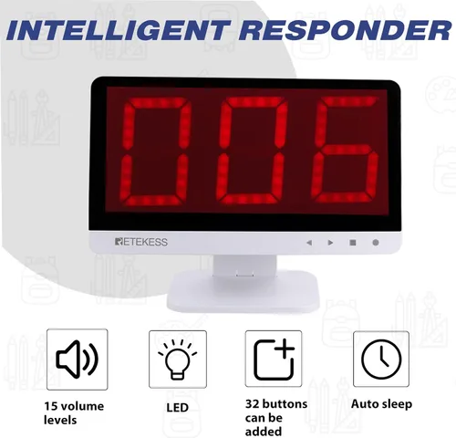 Vista 4 de Retekess Sistema de zumbador inalámbrico TM101, contesta zumbadores con luces y sonido, añade hasta 32 botones, 262 pies, zumbadores de programas