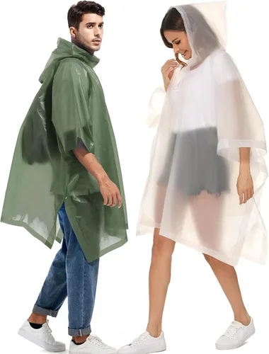 Vista 44 de Paquete de 2 ponchos de lluvia para adultos, reutilizables, impermeables, de supervivencia, emergencia, resistente, con capucha con cordón