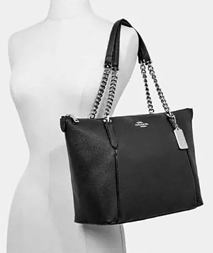 Vista 6 de Entrenador Ava Pebbled cuero cadena Tote para mujer (negrodorado)