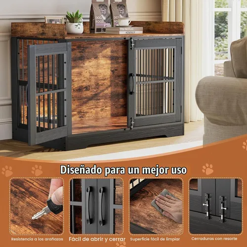 Vista 6 de Mueble de jaula para perros de 40 pulgadas con bandeja giratoria para perros grandes de hasta 45 libras 0.47" thick top supports 150 lbs, 3-door