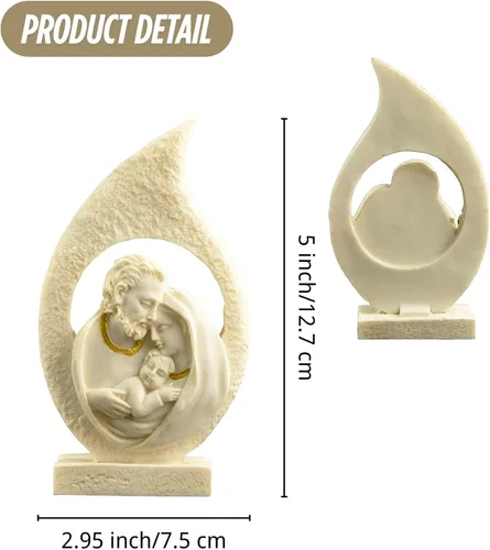 Vista 5 de Estatua de la Sagrada Familia – Figura de Belén de resina de 5 pulgadas de José, María y el Niño Jesús, escultura religiosa católica para altar