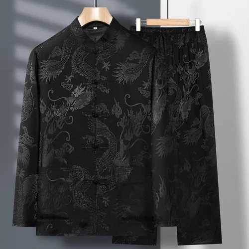 Vista 5 de Uniforme de Kung Fu para hombre, traje de camisa chino tradicional Tang Hanfu artes marciales Wing Chun Tai Chi entrenamiento pantalones de tela