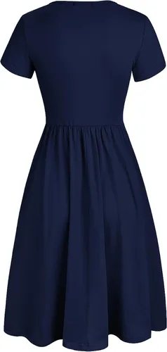 Vista 4 de OUGES - Vestido estilo skater con botones cuello en V y con bolsillos para mujer
