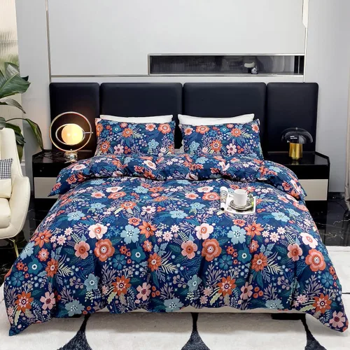 Vista 2 de LAMEJOR Juego de funda de edredón azul tamaño Queen con estampado floral bohemio, juego de ropa de cama suave de 3 piezas, 1 funda de edredón + 2