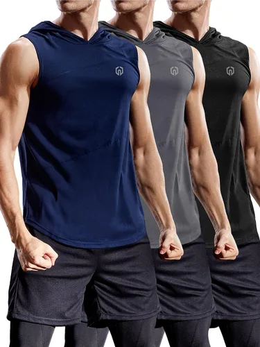 Vista 20 de Neleus - Camiseta sin mangas deportiva Dry Fit para correr con capucha